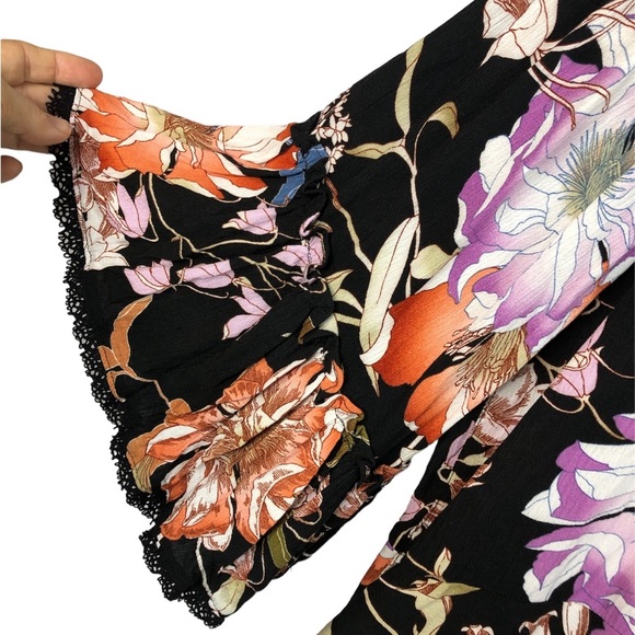 Knox Rose Women’s Jacket Floral Lace Loose Fit Tie Closure Ruffles Comfy - Picture 3 of 8